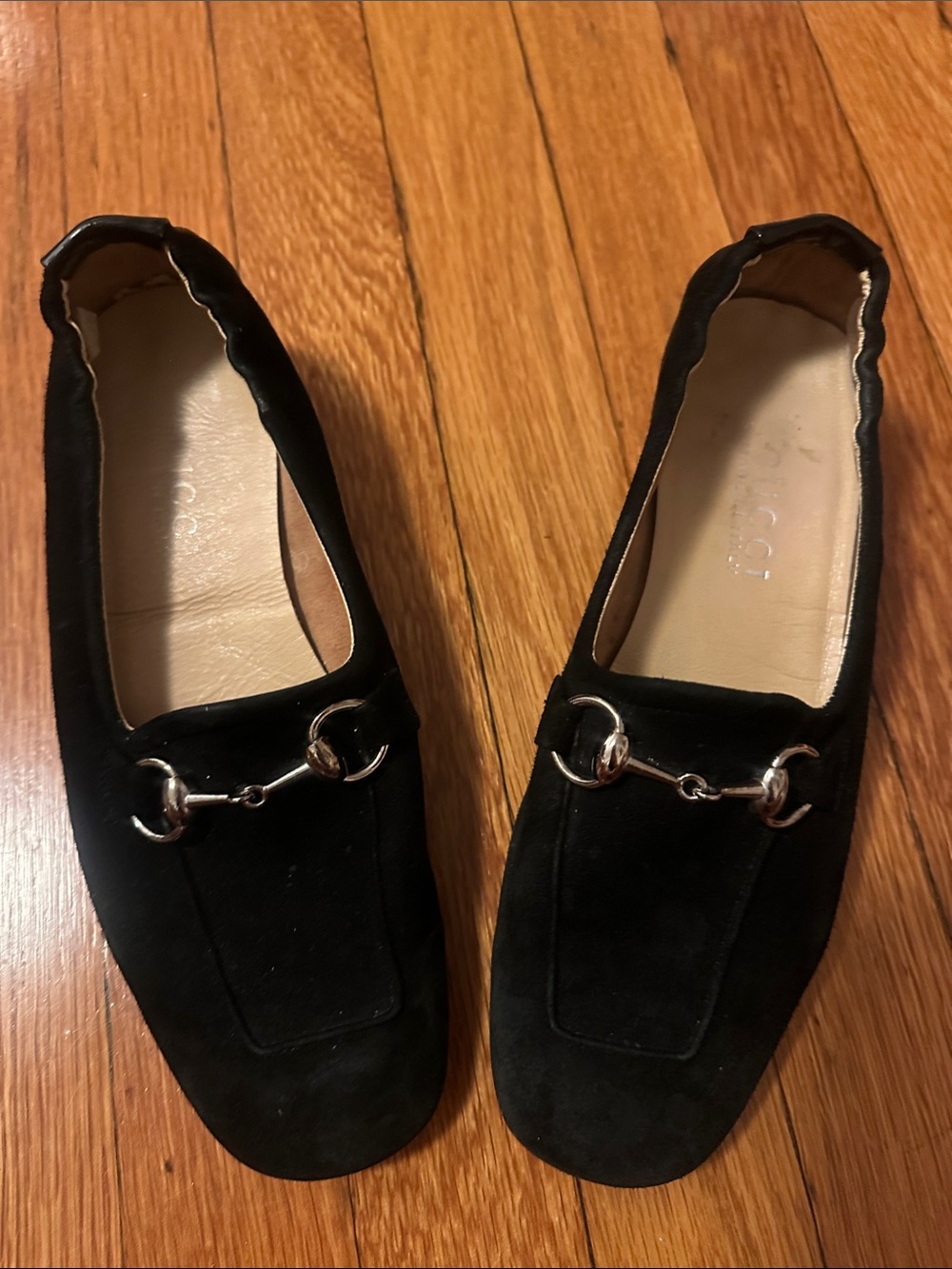 Vintage Gucci Black Suede Horsebit Loafers